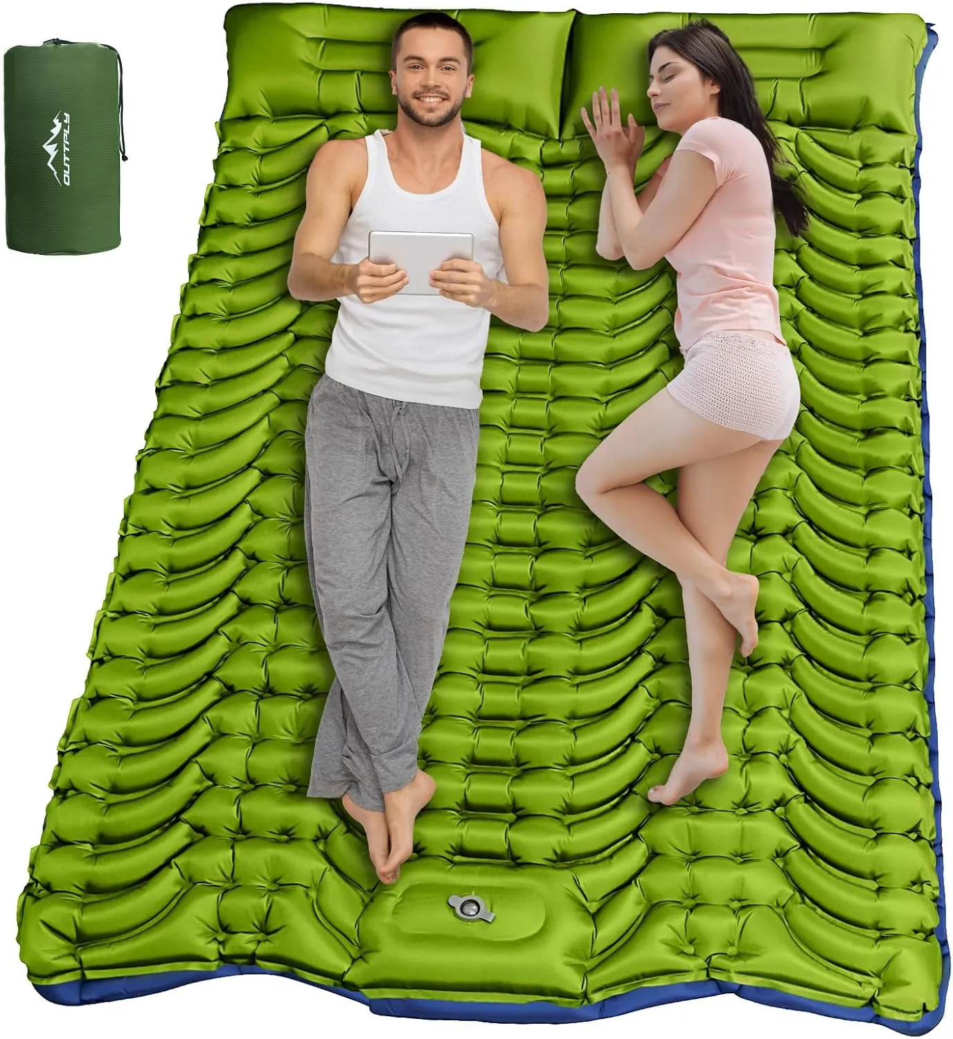 Double Sleeping Pad for Camping, Self Inflating 4" Extra Thick Camping Sleeping Pad for 2 Person with Pillow