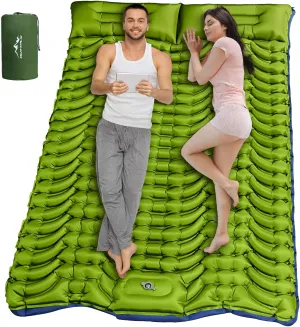 Double Sleeping Pad for Camping, Self Inflating 4" Extra Thick Camping Sleeping Pad for 2 Person with Pillow