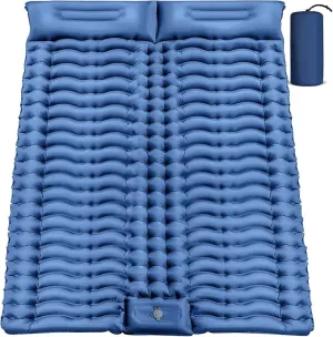 Double Sleeping Pad for Camping - Self Inflating 4" Extra-Thick for 2 Person with Pillow Built-in Foot Pump Inflatable Sleeping Mat for Backpacking, Hiking, Traveling, Tent