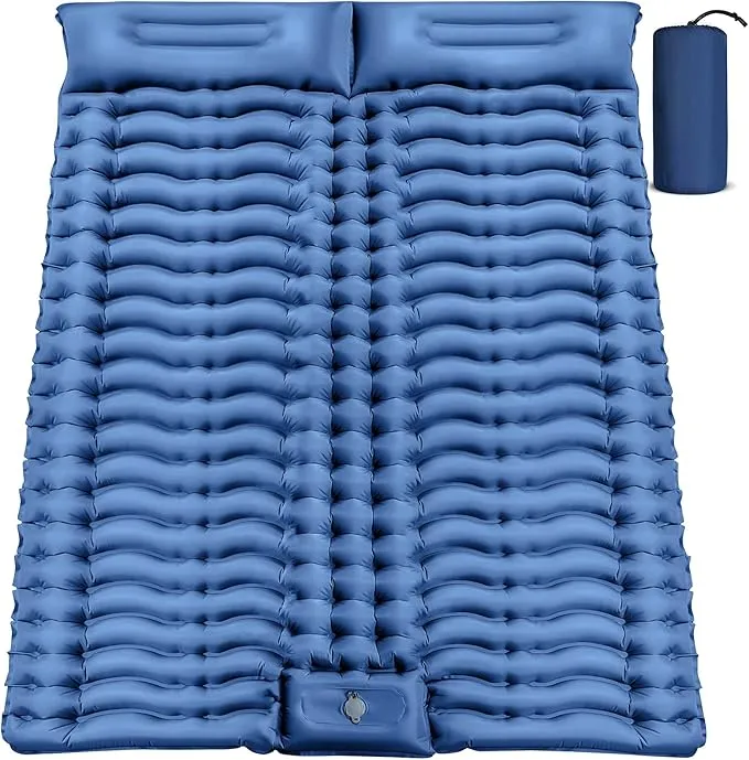 Double Sleeping Pad for Camping - Self Inflating 4" Extra-Thick for 2 Person with Pillow Built-in Foot Pump Inflatable Sleeping Mat for Backpacking, Hiking, Traveling, Tent