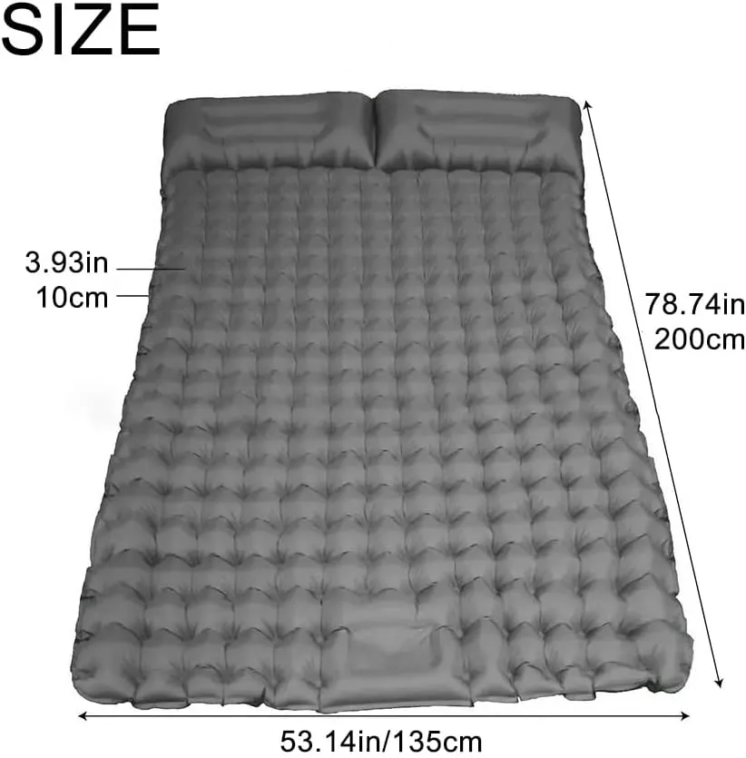 Double Sleeping Pad, Self-Inflating Sleeping Pad for Camping, Camping Sleeping Pad with Built-in Pump, 4" Extra Thickness Inflatable Sleeping Mat, Twin Air Mattress for Traveling (Gray)
