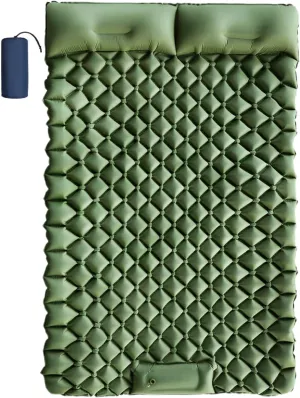 Double Sleeping Pad - Sleeping Mattress with Pillow | Outdoor Double Foot Inflatable Mattress with Pillow | Built-in Foot Pump | Lightweight Mattress for Backpacking | Hiking | Traveling | Tent