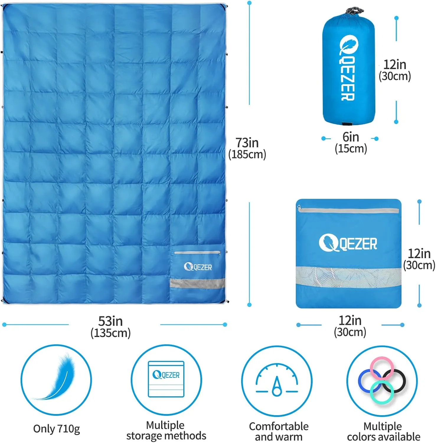 Down Camping Blanket Packable,600 Fill Power，Multi-Purpose Warm Camping Quilt for Outdoor Camping, Backpacking, and Hiking, 73x53 inches.