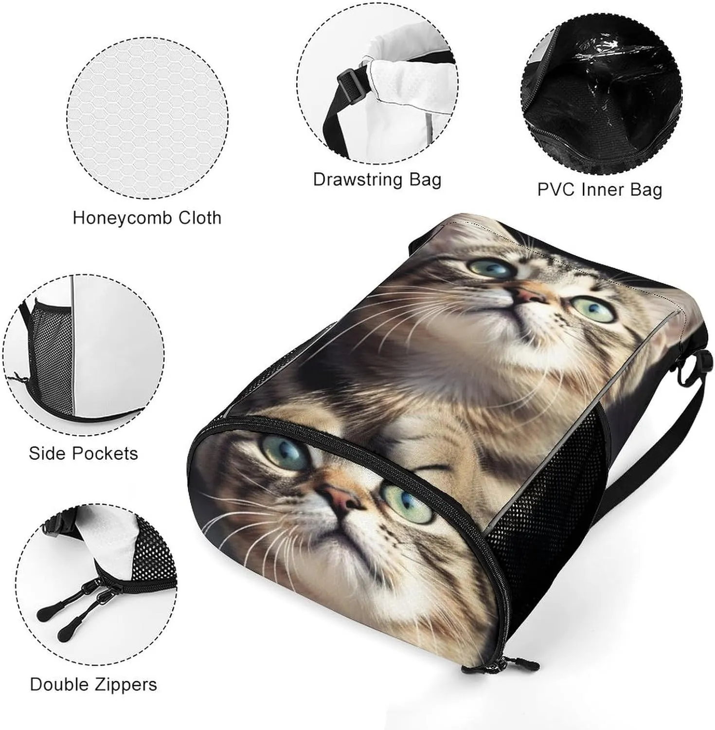 Drawstring Backpack Sports Gym Bag with Zipper Cat Waterproof Sackpack Large String Bag for Yoga Beach