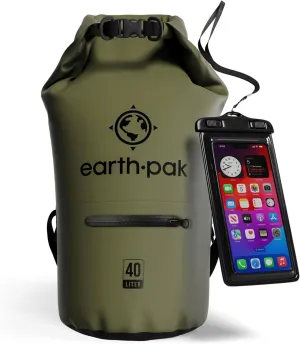 Earth Pak Waterproof Dry Bag with Zippered Pocket - Waterproof Dry Bag Backpack Keeps Gear Dry for Boating, Camping, Fishing, Beach Drybag, Kayak Accessories - Dry Bags Waterproof with Phone Case
