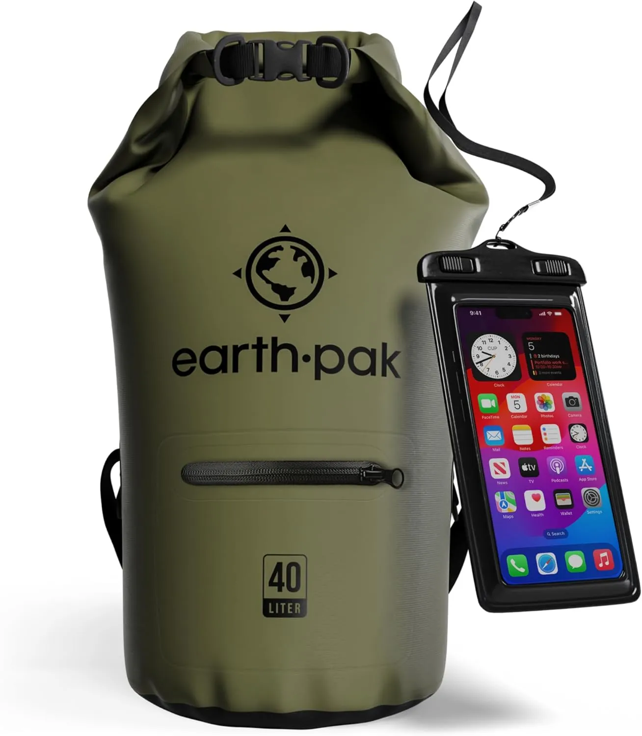 Earth Pak Waterproof Dry Bag with Zippered Pocket - Waterproof Dry Bag Backpack Keeps Gear Dry for Boating, Camping, Fishing, Beach Drybag, Kayak Accessories - Dry Bags Waterproof with Phone Case