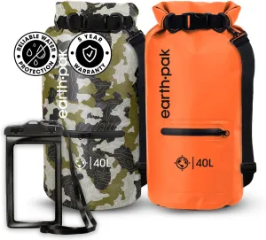 Earth Pak Waterproof Dry Bag with Zippered Pocket - Waterproof Dry Bag Backpack Keeps Gear Dry for Boating, Camping, Fishing, Beach Drybag, Kayak Accessories - Dry Bags Waterproof with Phone Case