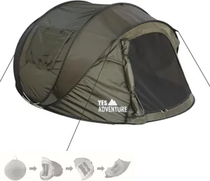 Easy Setup Camping Tent: 3-4 Person Large Pop-up Waterproof Instant Family Tent