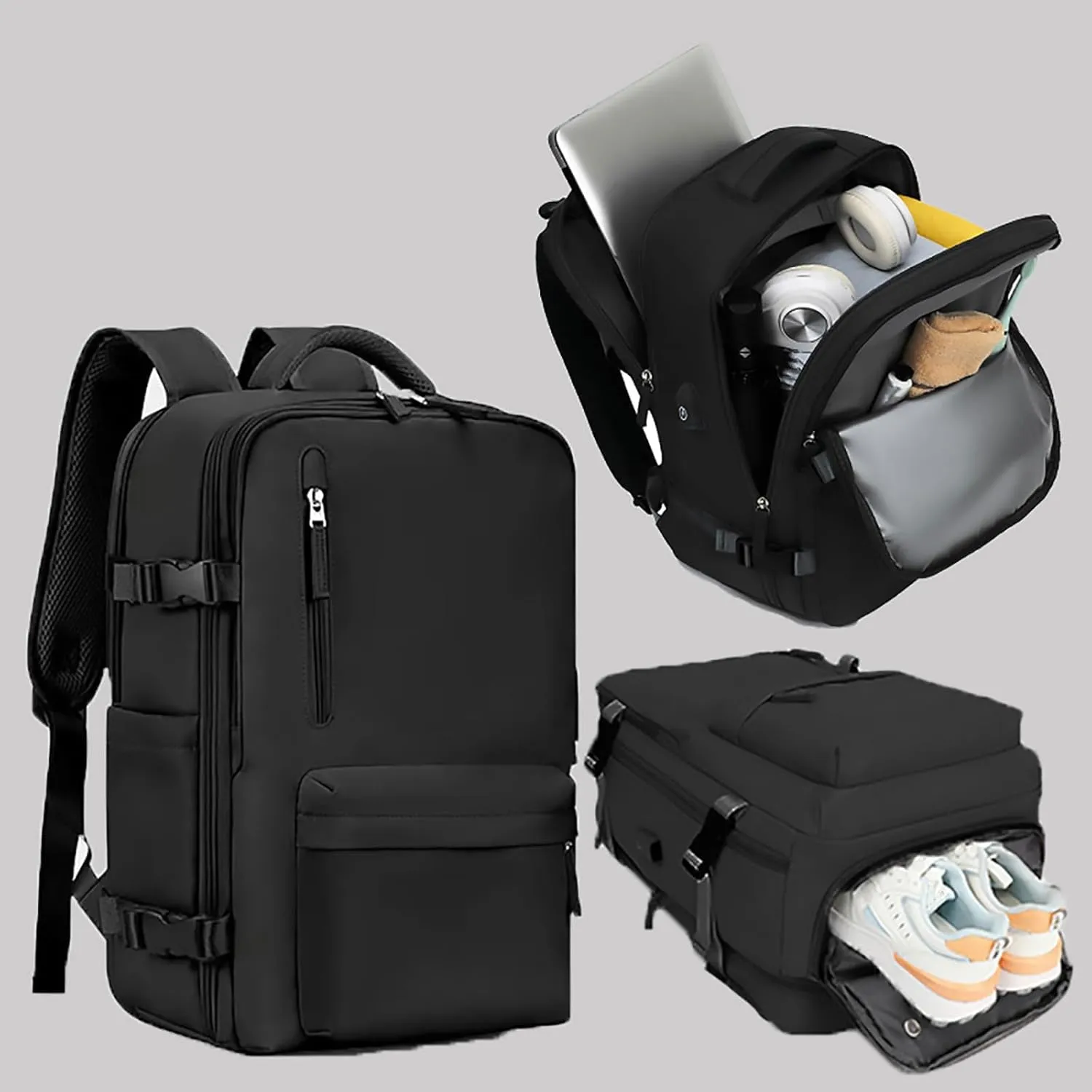 Easypacker Travel Backpack, Waterproof with Shoe Compartment & USB Hole, 180° Open and Expandable Design (Gray)