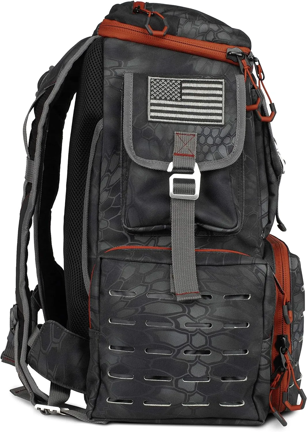 EGO Kryptek Tactical Tackle Box Backpack, Durable Fishing Tool Bag, 1000D Nylon Fabric with PVC Back, Water-Resistant, Multiple Storage Pockets, Laser-Cut Molle Loops, Includes 4 Tackle Trays
