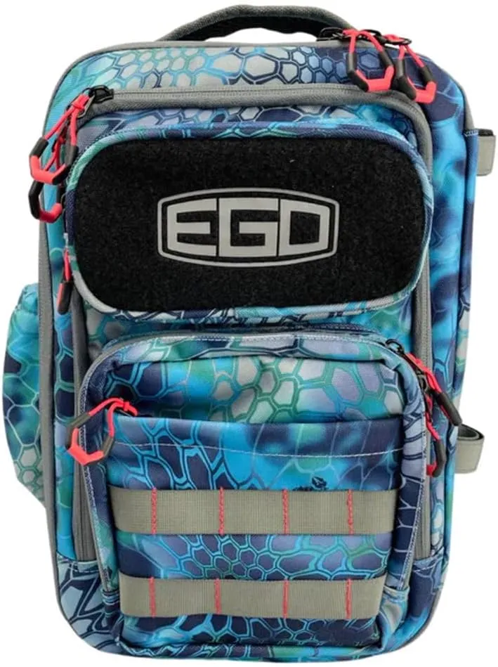 EGO Kryptek Tactical Tackle Box Backpack, Durable Fishing Tool Bag, 1000D Nylon Fabric with PVC Back, Water-Resistant, Multiple Storage Pockets, Laser-Cut Molle Loops, Includes 4 Tackle Trays