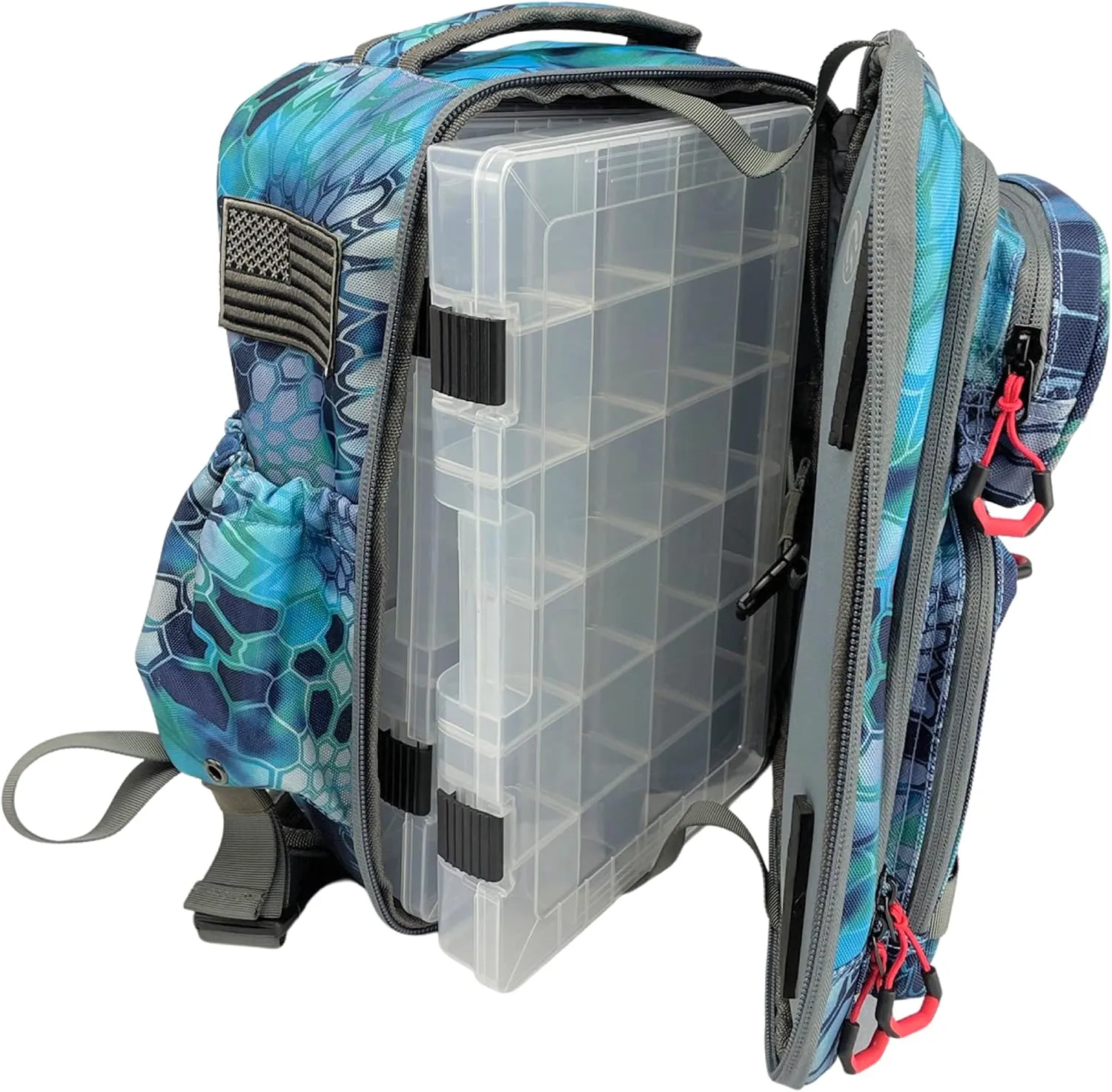 EGO Kryptek Tactical Tackle Box Backpack, Durable Fishing Tool Bag, 1000D Nylon Fabric with PVC Back, Water-Resistant, Multiple Storage Pockets, Laser-Cut Molle Loops, Includes 4 Tackle Trays
