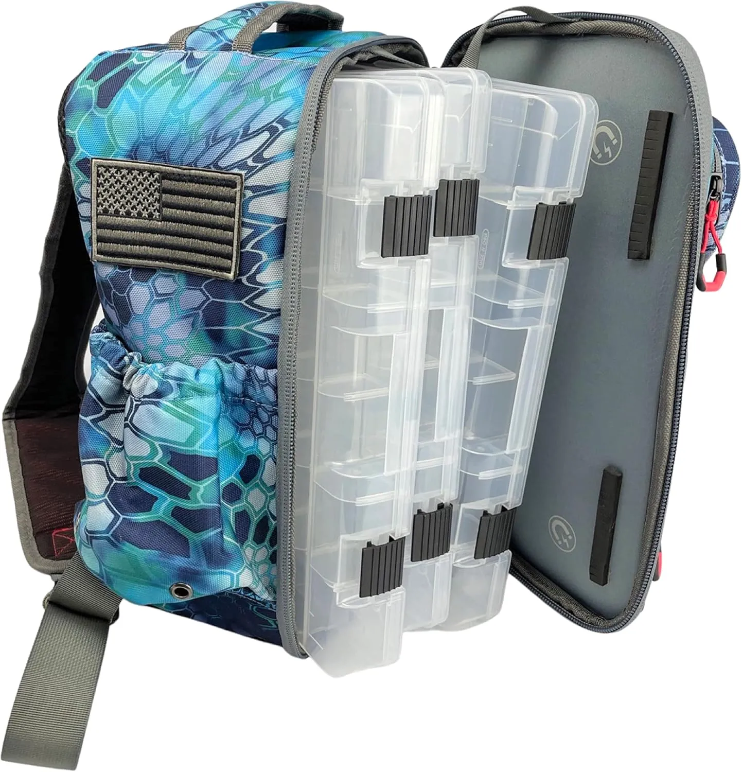 EGO Kryptek Tactical Tackle Box Backpack, Durable Fishing Tool Bag, 1000D Nylon Fabric with PVC Back, Water-Resistant, Multiple Storage Pockets, Laser-Cut Molle Loops, Includes 4 Tackle Trays