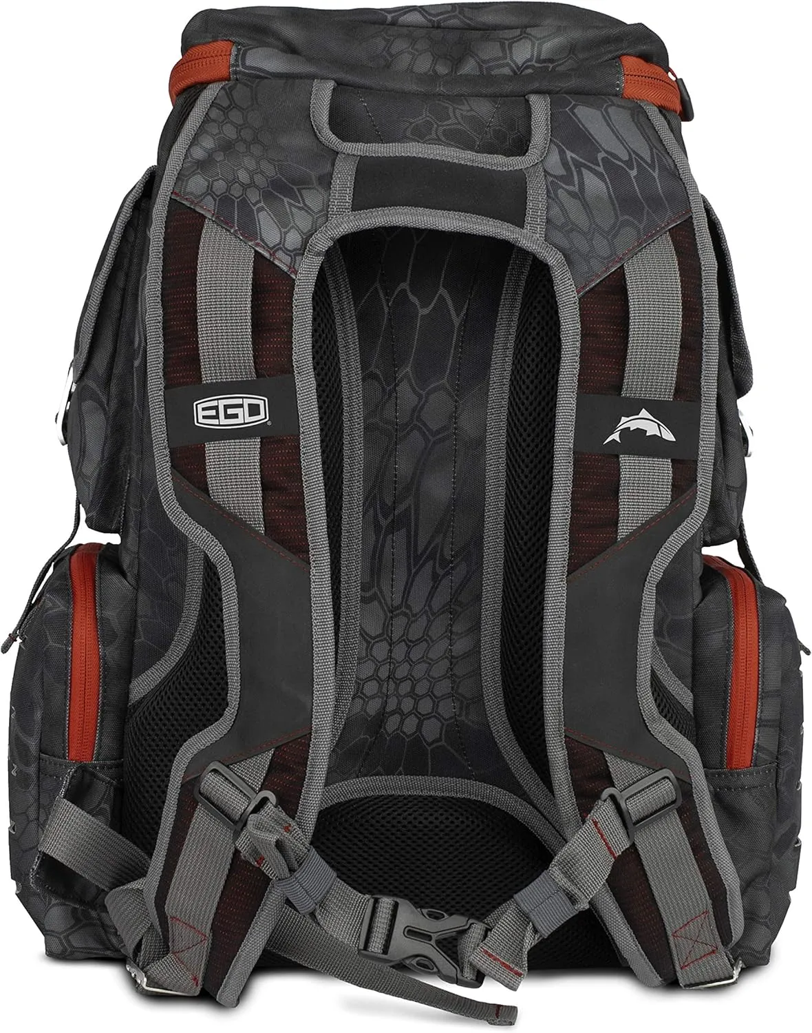 EGO Kryptek Tactical Tackle Box Backpack, Durable Fishing Tool Bag, 1000D Nylon Fabric with PVC Back, Water-Resistant, Multiple Storage Pockets, Laser-Cut Molle Loops, Includes 4 Tackle Trays