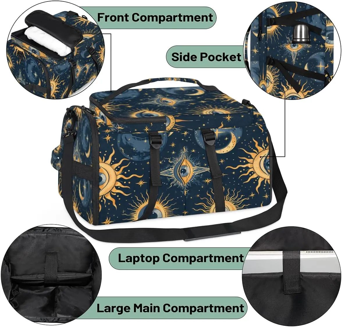 Ehnic Eyes Travel Backpack Carry On Flight Approved for Women Men, 18.9 Inch Large Abstract Moon Airline Approved Luggage Weekender Backpacks