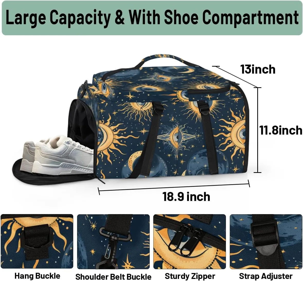 Ehnic Eyes Travel Backpack Carry On Flight Approved for Women Men, 18.9 Inch Large Abstract Moon Airline Approved Luggage Weekender Backpacks