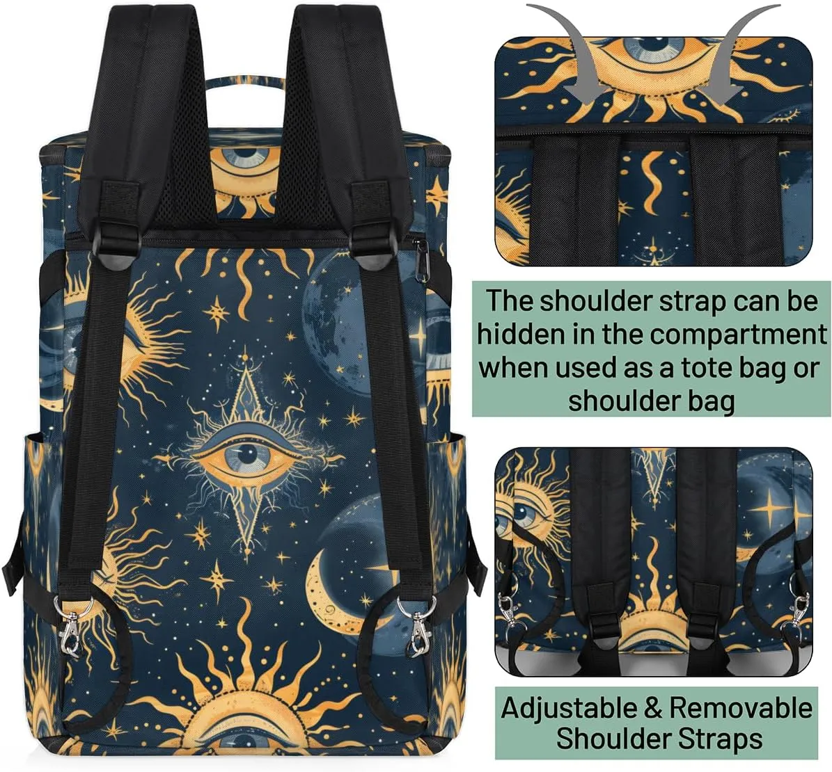 Ehnic Eyes Travel Backpack Carry On Flight Approved for Women Men, 18.9 Inch Large Abstract Moon Airline Approved Luggage Weekender Backpacks