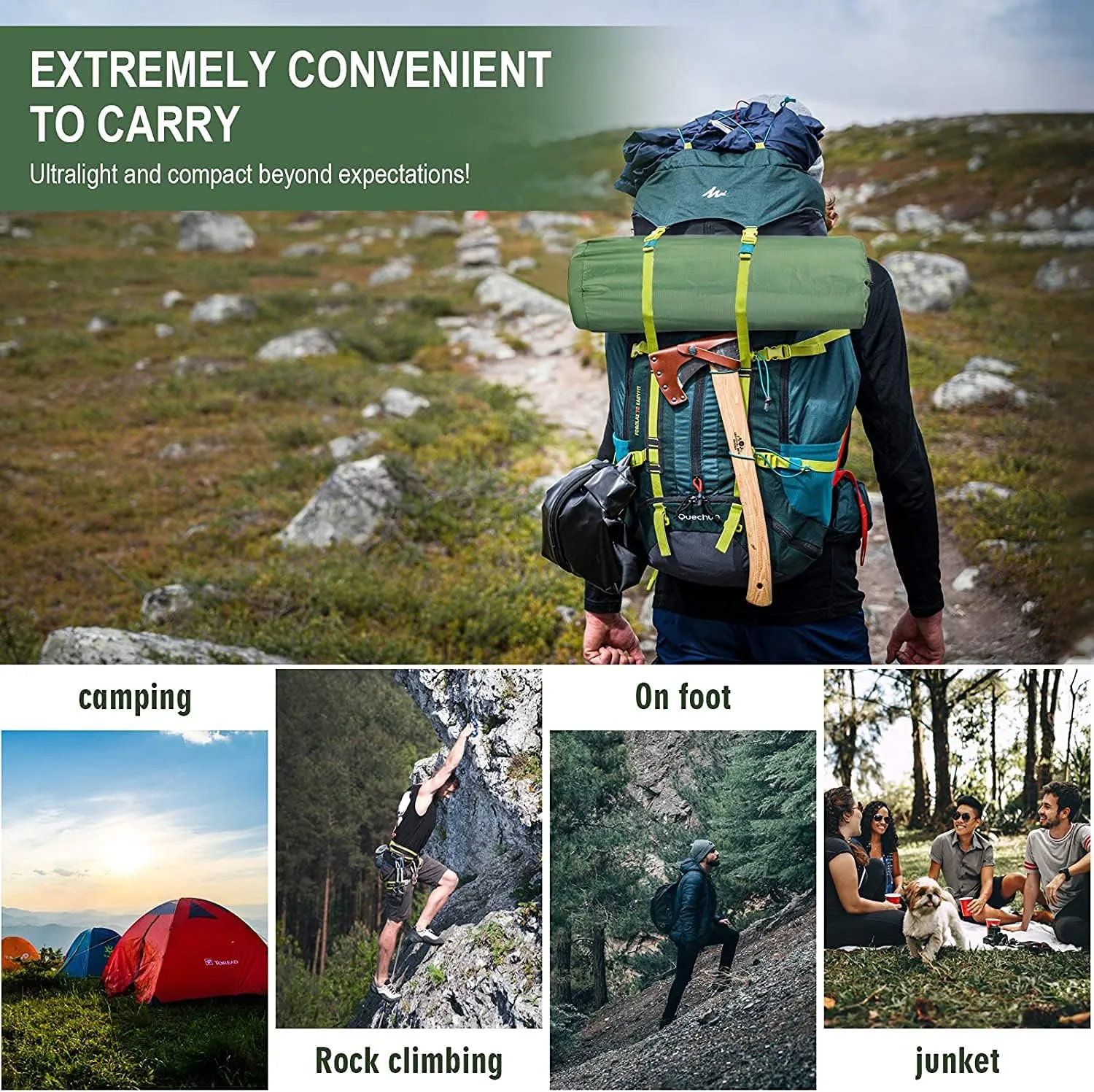 ele ELEOPTION Outdoor Inflatable Sleeping Camping Mattress, Waterproof Ultralight Portable Air Single Bed with Cruved Pillow for Outdoor, Sport, Hiking, Backpacking, Traveling (Green)