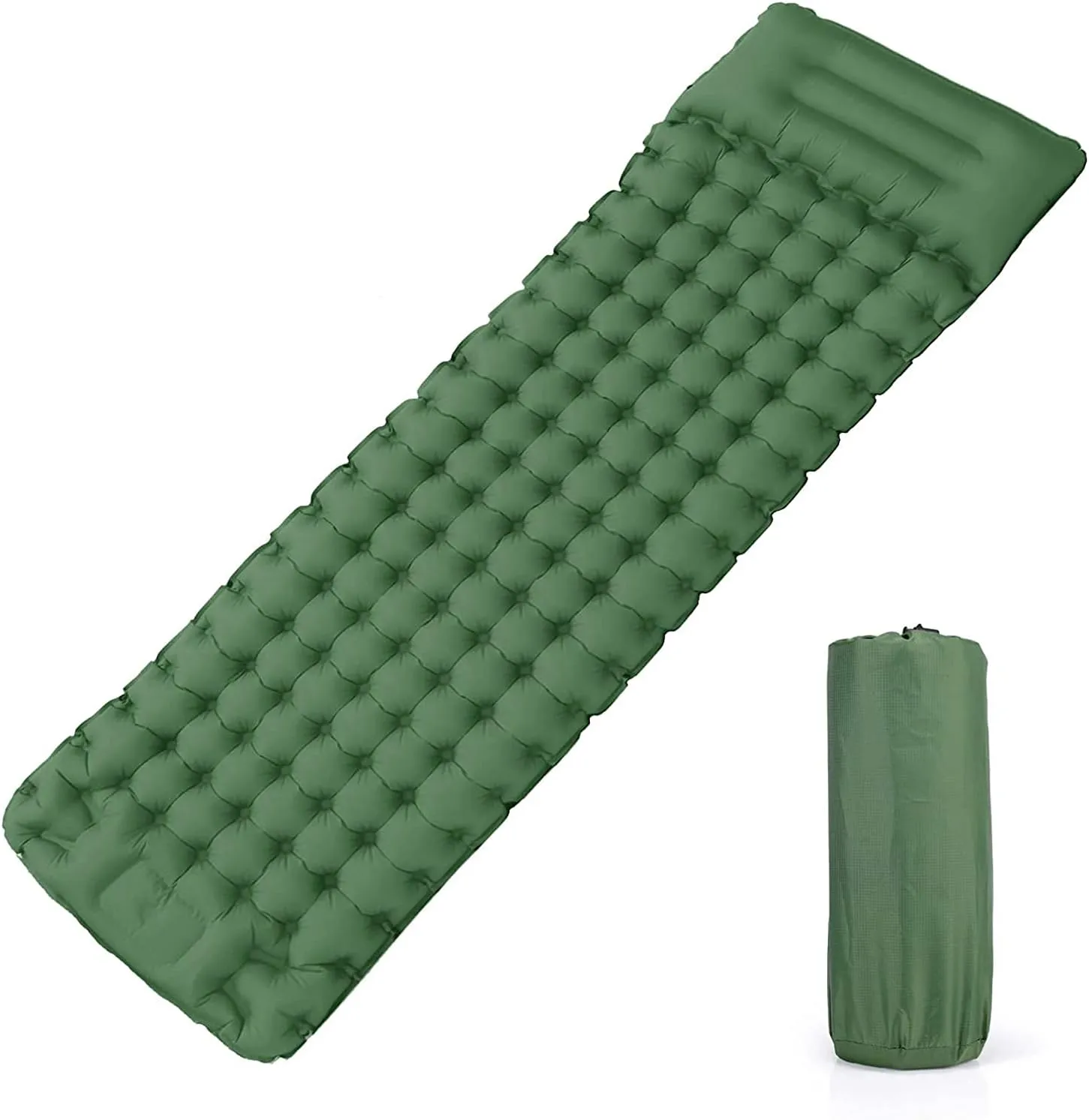 ele ELEOPTION Outdoor Inflatable Sleeping Camping Mattress, Waterproof Ultralight Portable Air Single Bed with Cruved Pillow for Outdoor, Sport, Hiking, Backpacking, Traveling (Green)