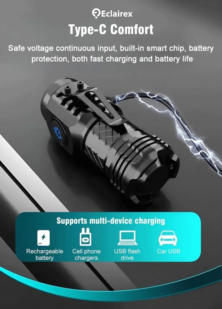 Ellniges]【Pocket-Sized Super Bright Flashlight Thumb Mini LED Torch - 1500 Lumens Zoomable Beam, USB-C Fast Charging for Outdoor Survival Gear, Perfect Emergency Light for Car/House/Backpack
