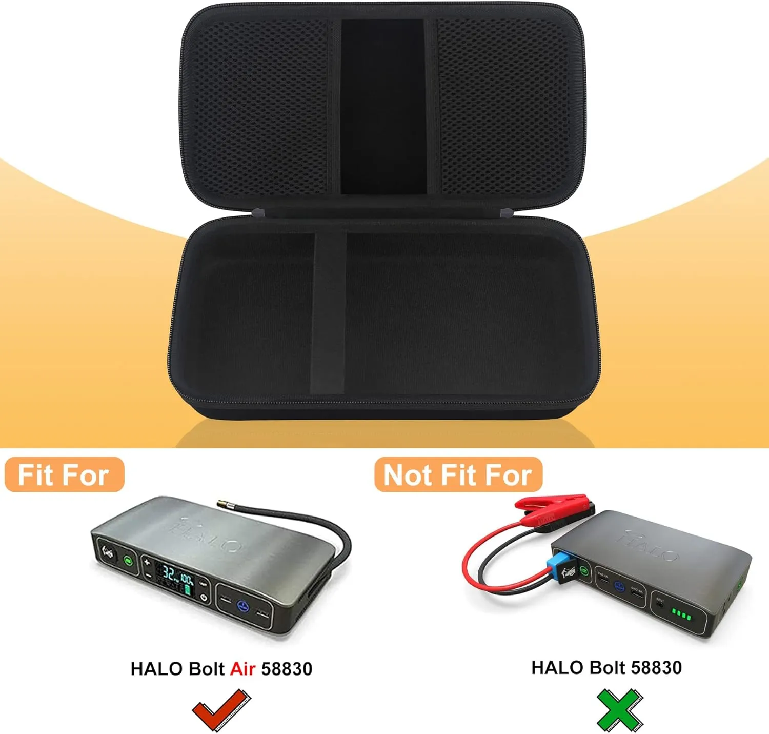 Elonbo Carrying Case for Halo Bolt Air 58830 mWh/Halo Bolt Air  Portable Emergency Power Kit, Car Charger Power Bank Holder, Extra Mesh Pocket Fits Car Battery Jump Starter, Jumper Cables, Black