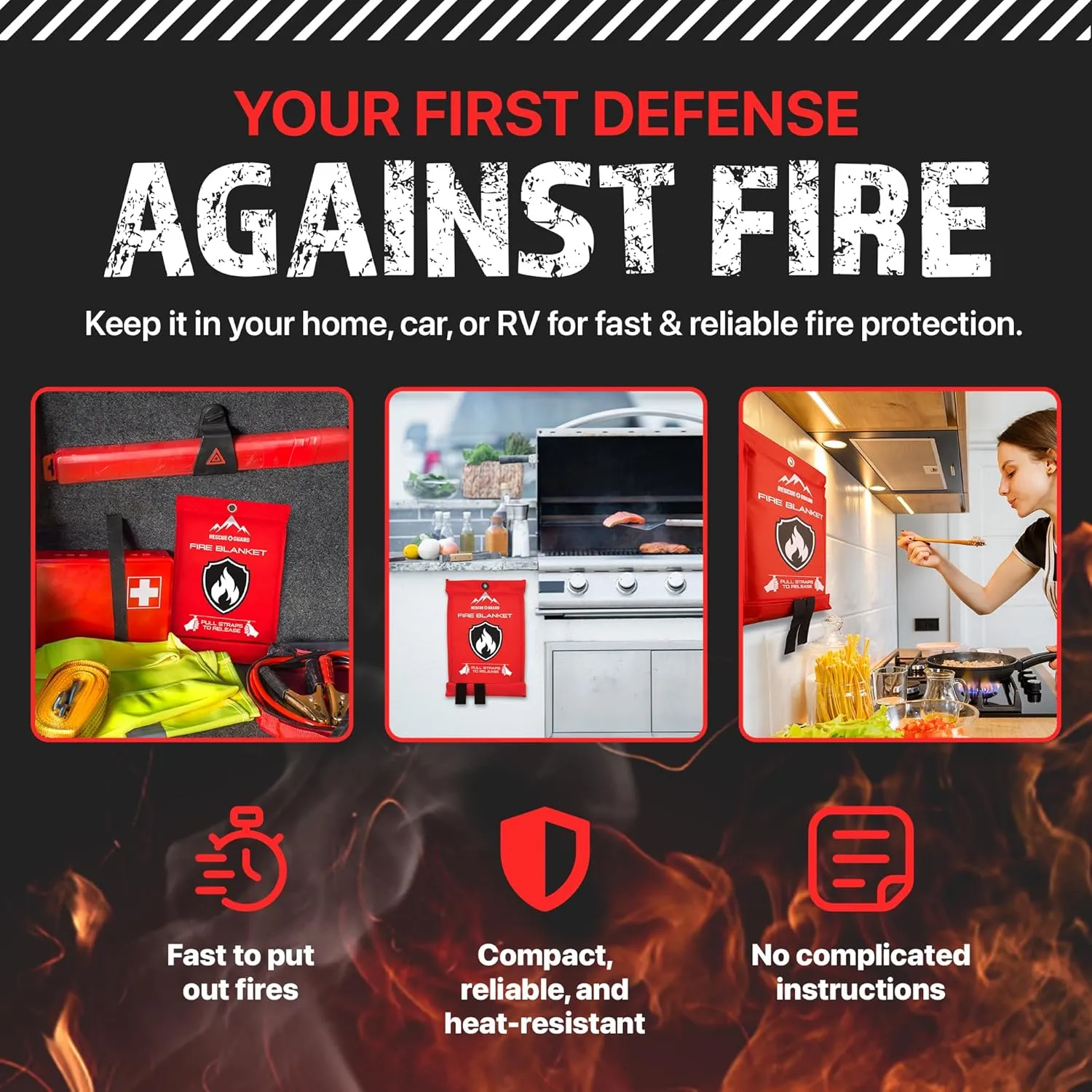 Emergency Fire Blanket - 1-Pack 40”x40” Stay Prepared With Our Fireproof Blanket Extinguish Flames for Your Home Kitchen - Be a hero with first house must haves along with Extinguisher - Home Safety