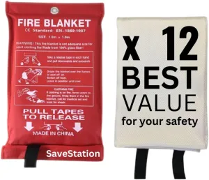 Emergency Fire Blanket - 12 Pack - Fire Suppression Blanket, 40” x 40”, Pure Fiberglass Fire Blanket - Best Value for Safety get 12 Pay Less - 100% Safe