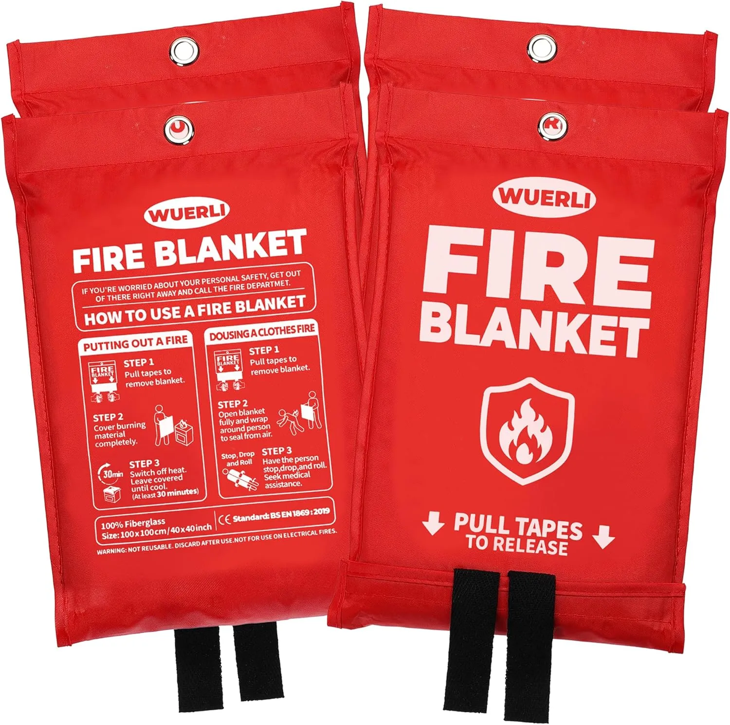 Emergency Fire Blanket, Fire Blanket for Home and Kitchen,40" x 40", 4 Pack