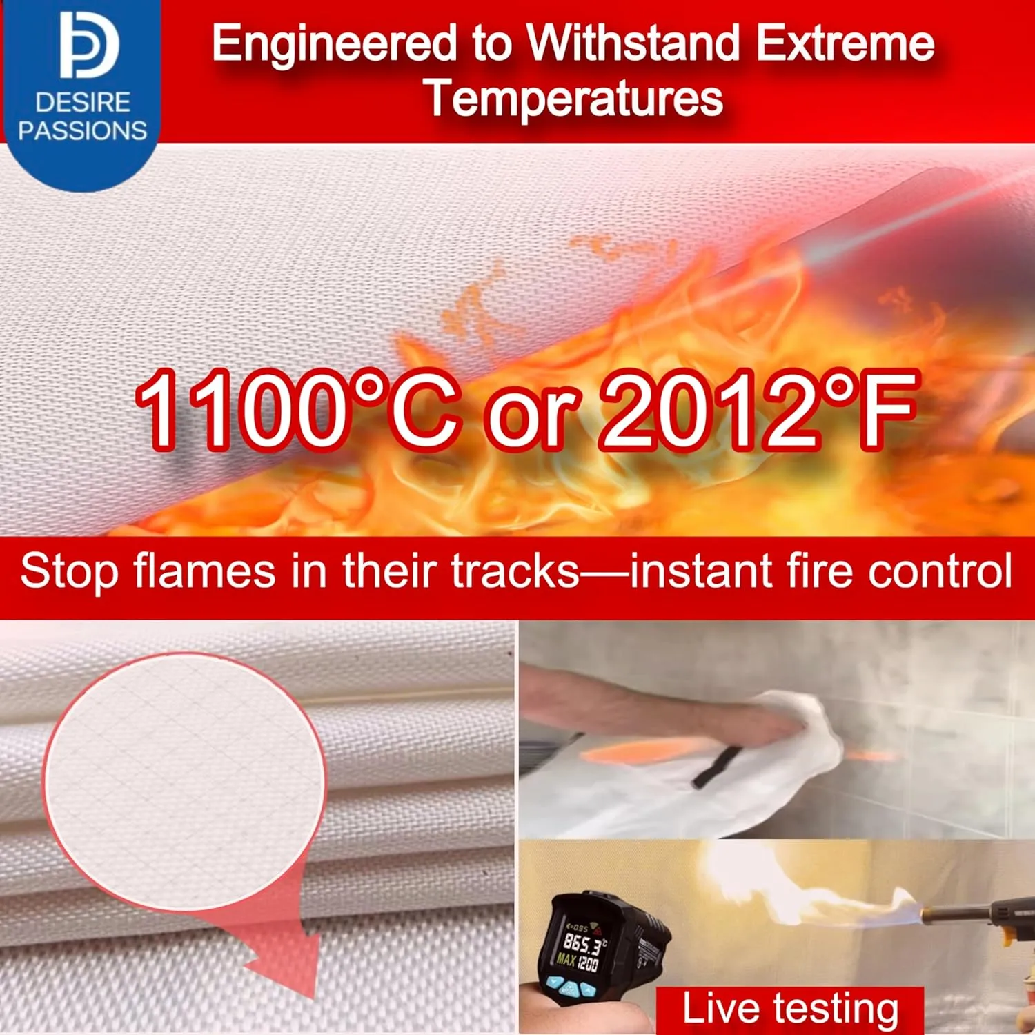 “Emergency Fire Blanket - Fire Suppression Blanket for Home, Kitchen, Garage, Camping, School & Office -Flame Retardant -40”x40” for Quick Smothering & Fire Safety (Pack of 4)