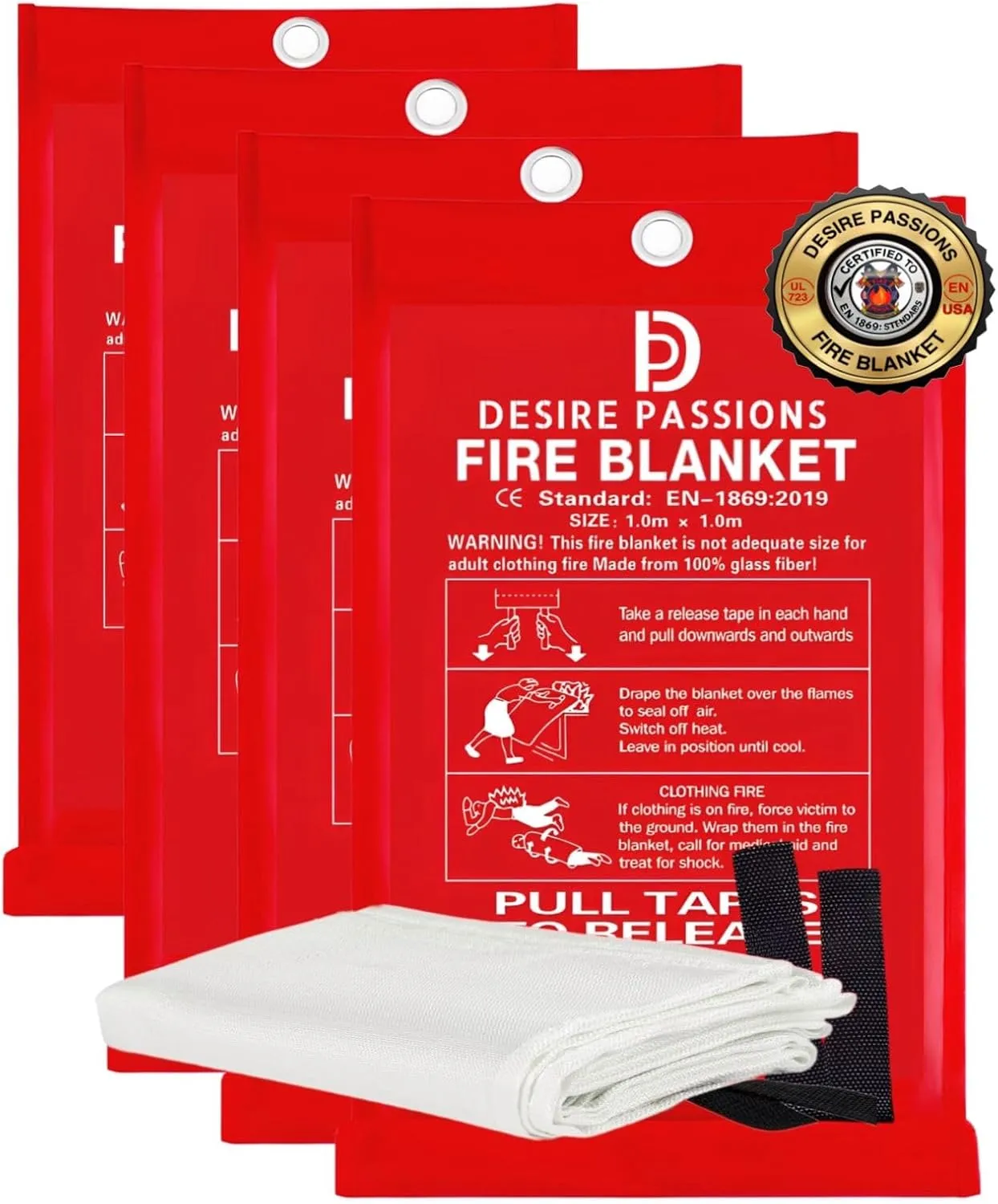 “Emergency Fire Blanket - Fire Suppression Blanket for Home, Kitchen, Garage, Camping, School & Office -Flame Retardant -40”x40” for Quick Smothering & Fire Safety (Pack of 4)