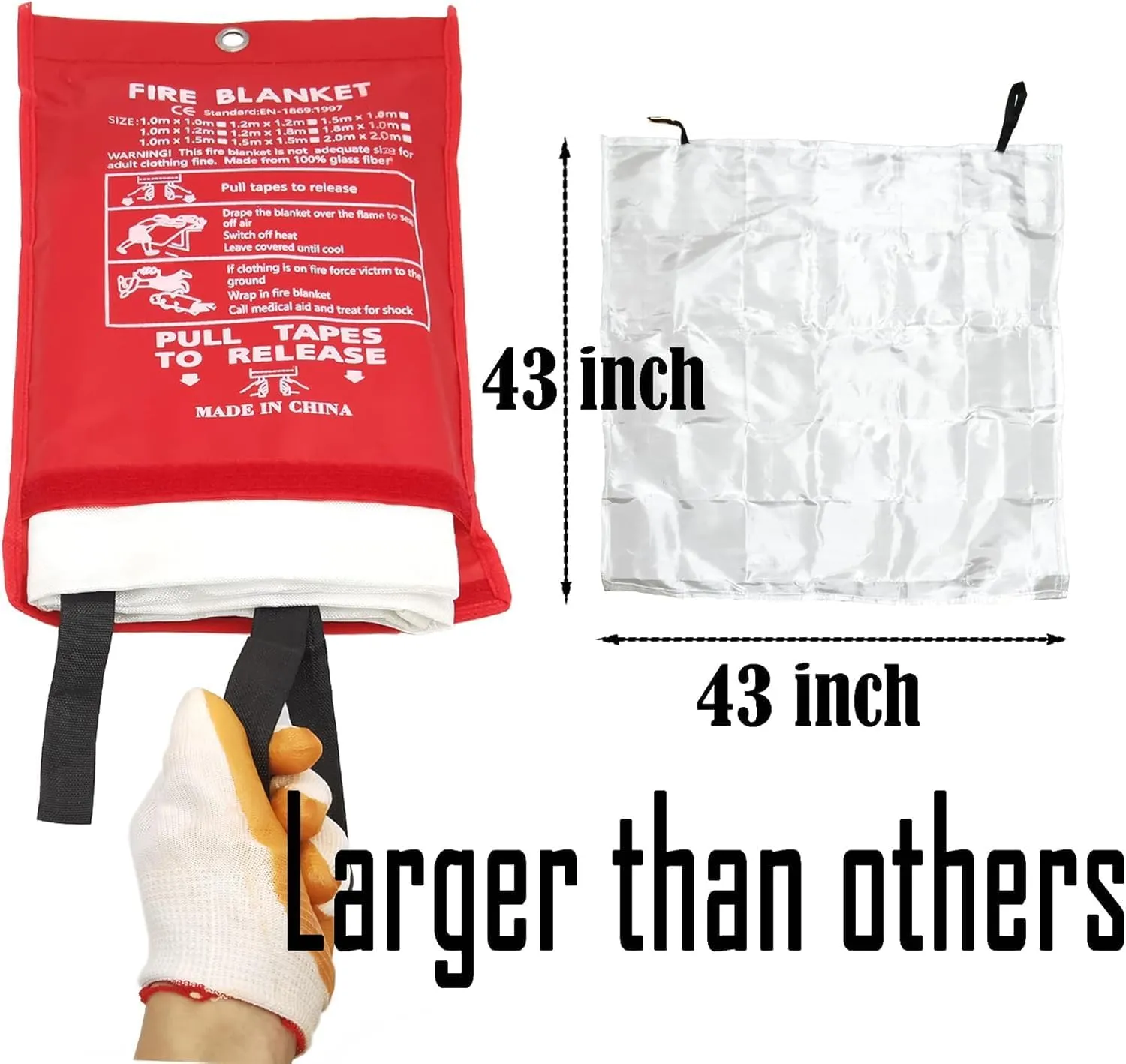 Emergency Fire Blanket Fire Suppression Blanket for Kitchen Home,Fireplace,Grill,Office (43 Inch&3 Set with 3 Gloves)