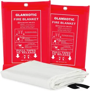 Emergency Fire Blanket for Home – Pack of 2, 60 x 60 Fire Suppression Blanket for Kitchen, Fire Extinguisher Blanket Ideal for Home, Kitchen, RV, Office with Pure Fiberglass Material