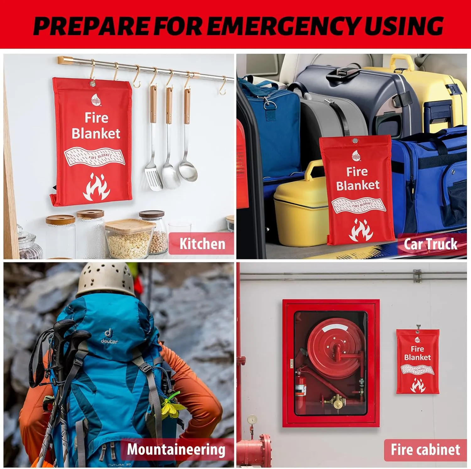 Emergency Fire Blanket for Kitchen, Home, Camping and Vehicles - Fiberglass Fire Flame Suppression Retardant Fireproof Fabric for Cars, Office, Warehouse Survival Safety.