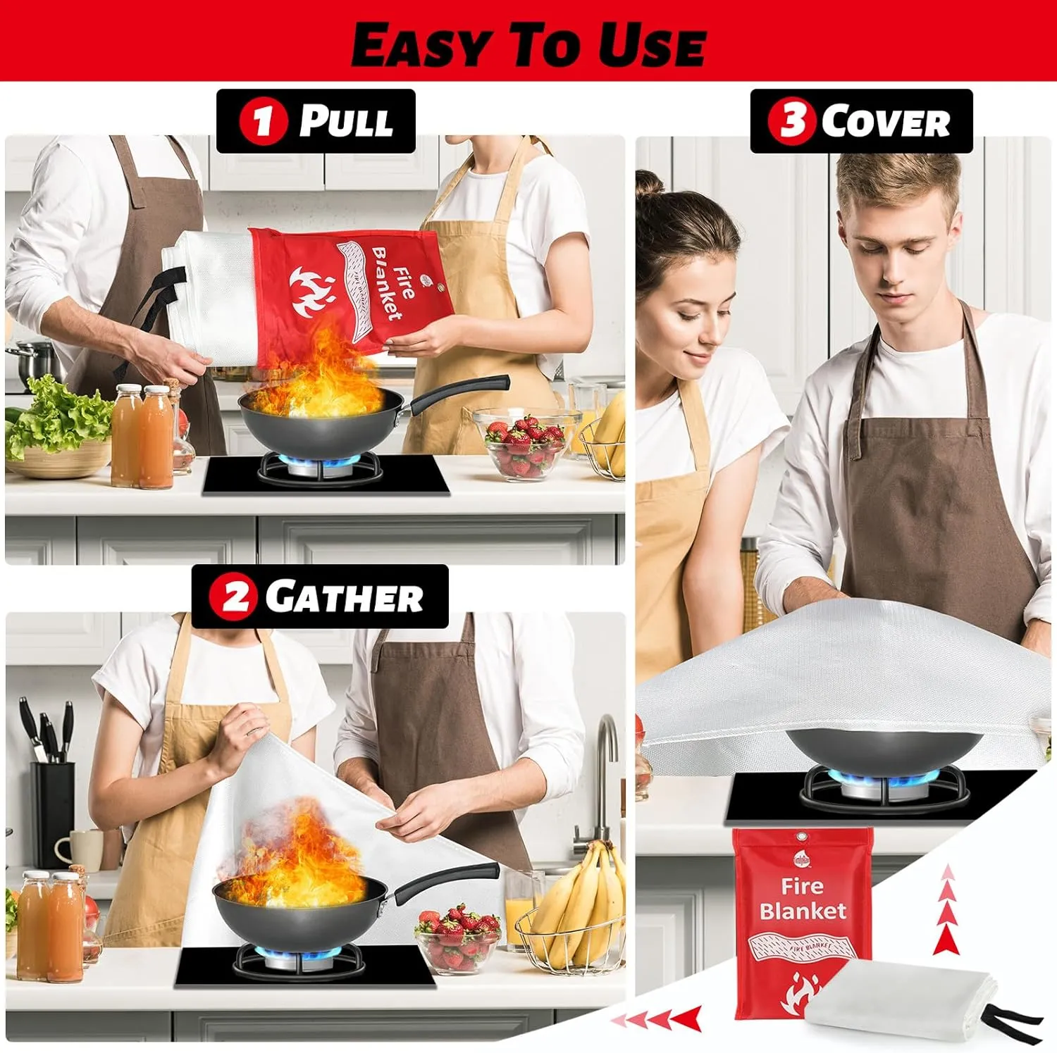 Emergency Fire Blanket for Kitchen, Home, Camping and Vehicles - Fiberglass Fire Flame Suppression Retardant Fireproof Fabric for Cars, Office, Warehouse Survival Safety.