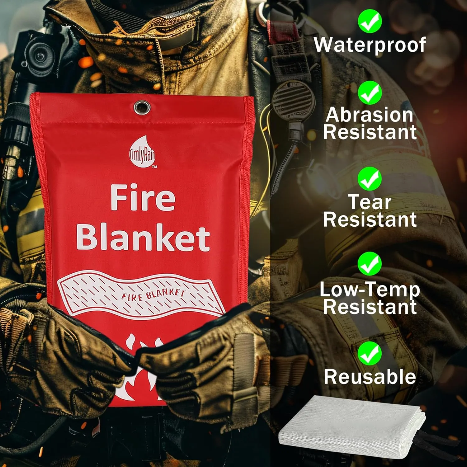 Emergency Fire Blanket for Kitchen, Home, Camping and Vehicles - Fiberglass Fire Flame Suppression Retardant Fireproof Fabric for Cars, Office, Warehouse Survival Safety.