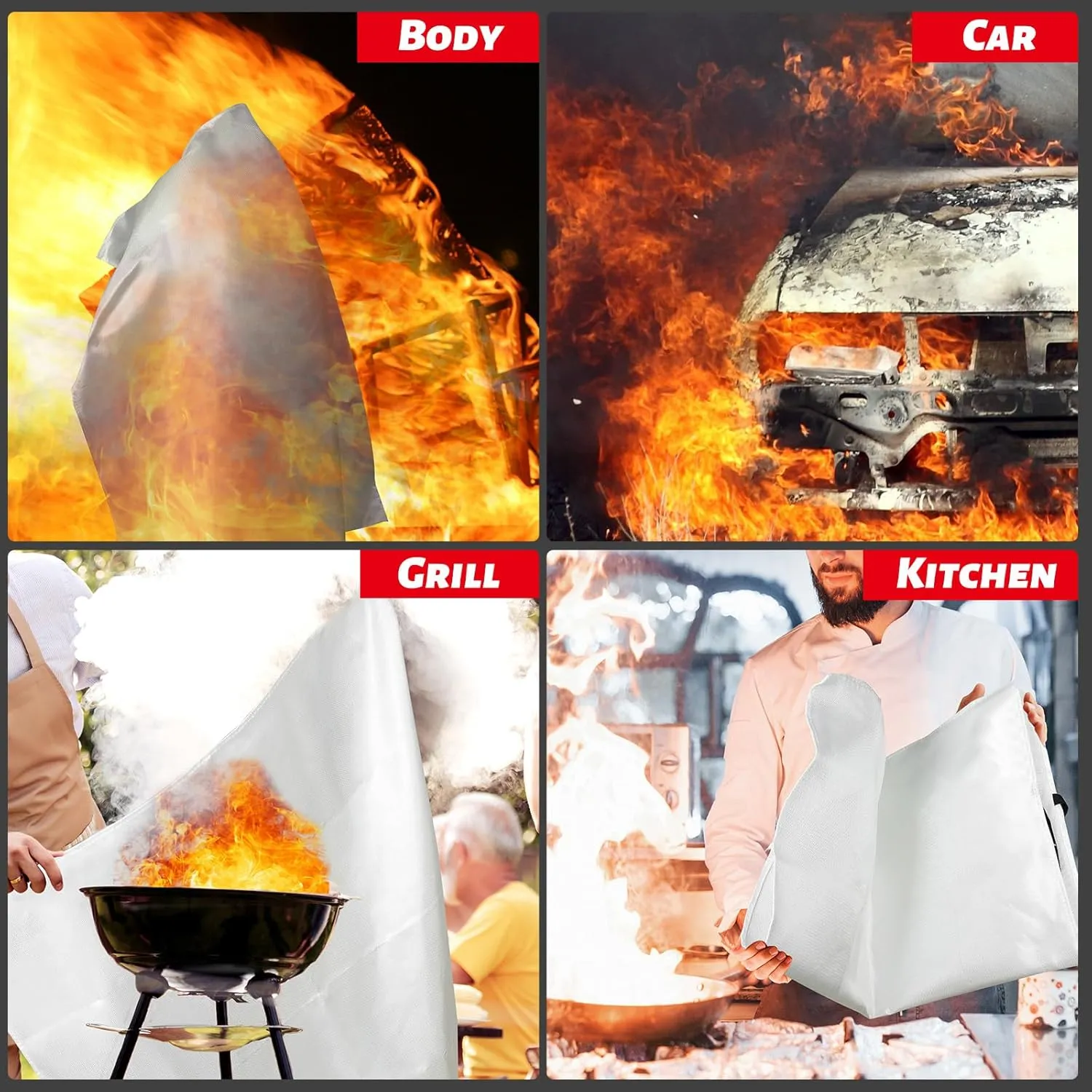 Emergency Fire Blanket for Kitchen, Home, Camping and Vehicles - Fiberglass Fire Flame Suppression Retardant Fireproof Fabric for Cars, Office, Warehouse Survival Safety.