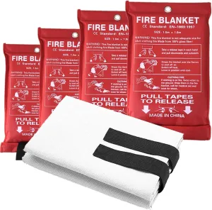 Emergency Fire Blanket,4 Pieces of 39.3” x 39.3” Family Emergency Fire Blankets,100% Fiberglass,Useful Backup to Fire Extinguishers,Used to Extinguish Small Fires,Isolate The Fire