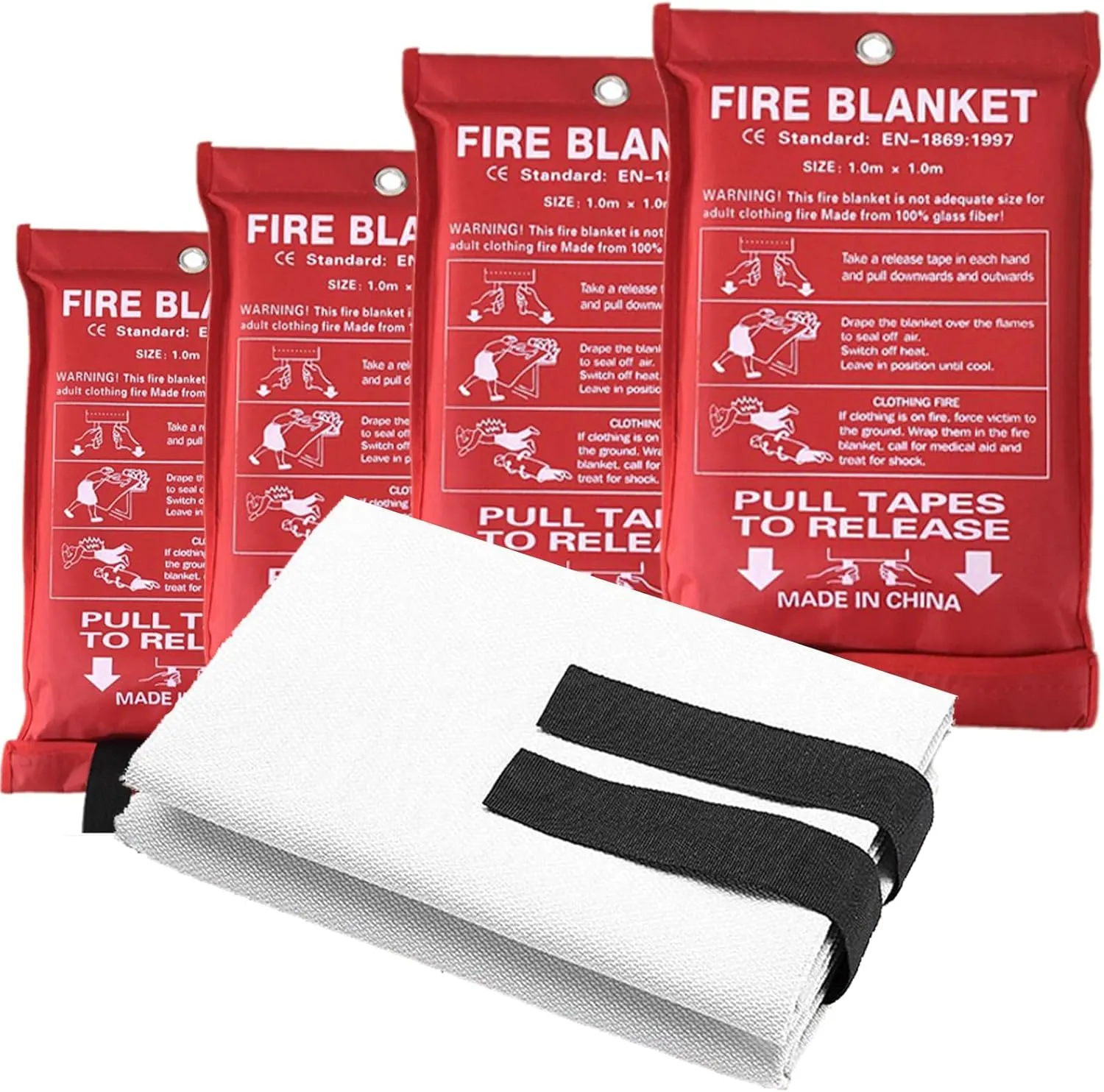 Emergency Fire Blanket,4 Pieces of 39.3” x 39.3” Family Emergency Fire Blankets,100% Fiberglass,Useful Backup to Fire Extinguishers,Used to Extinguish Small Fires,Isolate The Fire