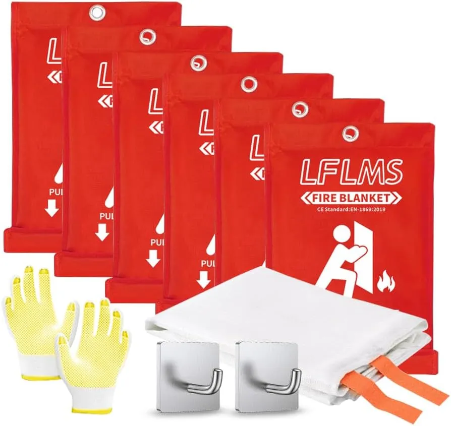 Emergency Fire Blankets - 6 Pack, 40' x 40' Fire Suppression Blanket for Home, Kitchen, Office, School, Camping, Grill, Car, Warehouse