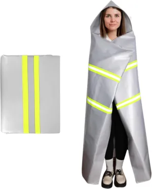 Emergency Fireproof Cloak with Hood – Silver Silicone Coated Fiberglass Fire Blanket, 59 x 47 Inches, Heat Resistant Safety Cover for Escape- fire Retardant Blanket - fire Extinguisher