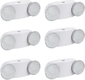 Emergency Light with Battery Backup, Commercial Hardwired Exit Lighting Fixtures, Two Adjustable Head Bug Eye LED Emergency Lighting, AC 120-277V, UL Certified (6 Pack)