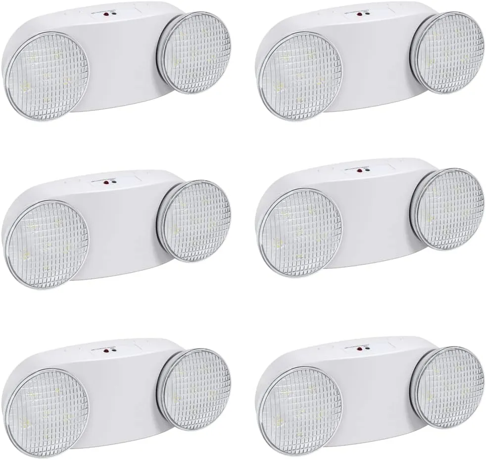 Emergency Light with Battery Backup, Commercial Hardwired Exit Lighting Fixtures, Two Adjustable Head Bug Eye LED Emergency Lighting, AC 120-277V, UL Certified (6 Pack)