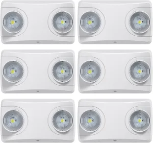 Emergency Light with Battery Backup, Commercial Hardwired Exit Lighting Fixtures, Two Adjustable Head Bug Eye LED Emergency Lighting, AC 120-277V, UL Certified (6Pack)