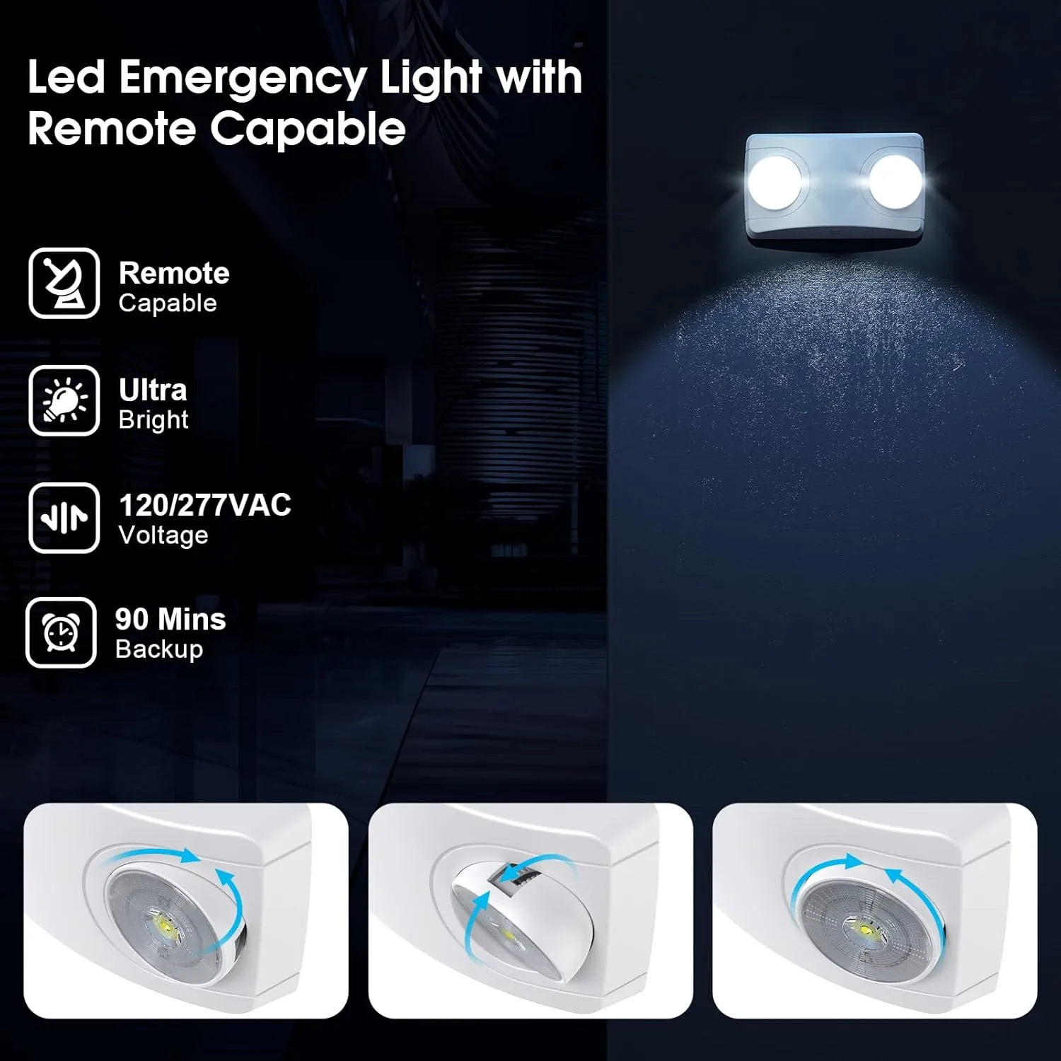 Emergency Light with Battery Backup, Commercial Hardwired Exit Lighting Fixtures, Two Adjustable Head Bug Eye LED Emergency Lighting, AC 120-277V, UL Certified (6Pack)