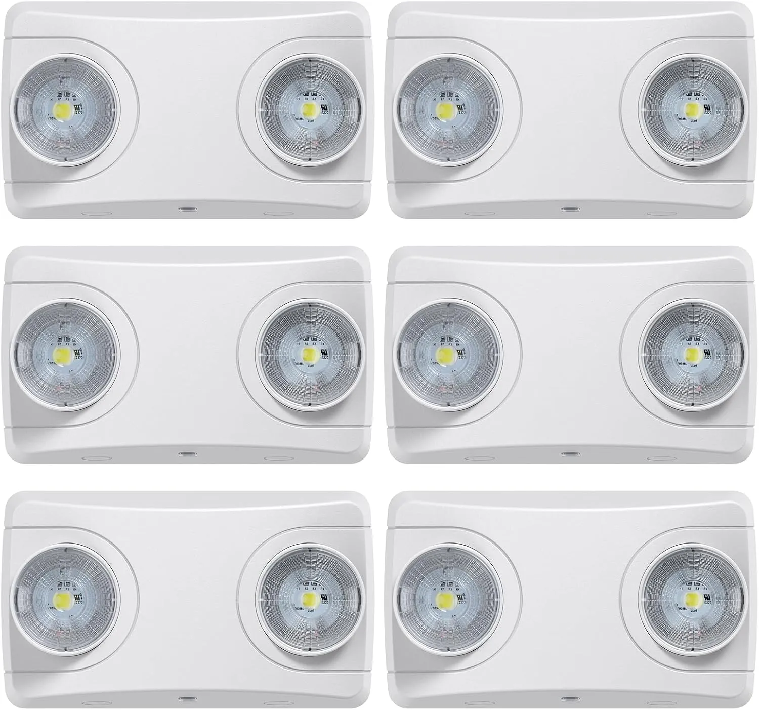 Emergency Light with Battery Backup, Commercial Hardwired Exit Lighting Fixtures, Two Adjustable Head Bug Eye LED Emergency Lighting, AC 120-277V, UL Certified (6Pack)