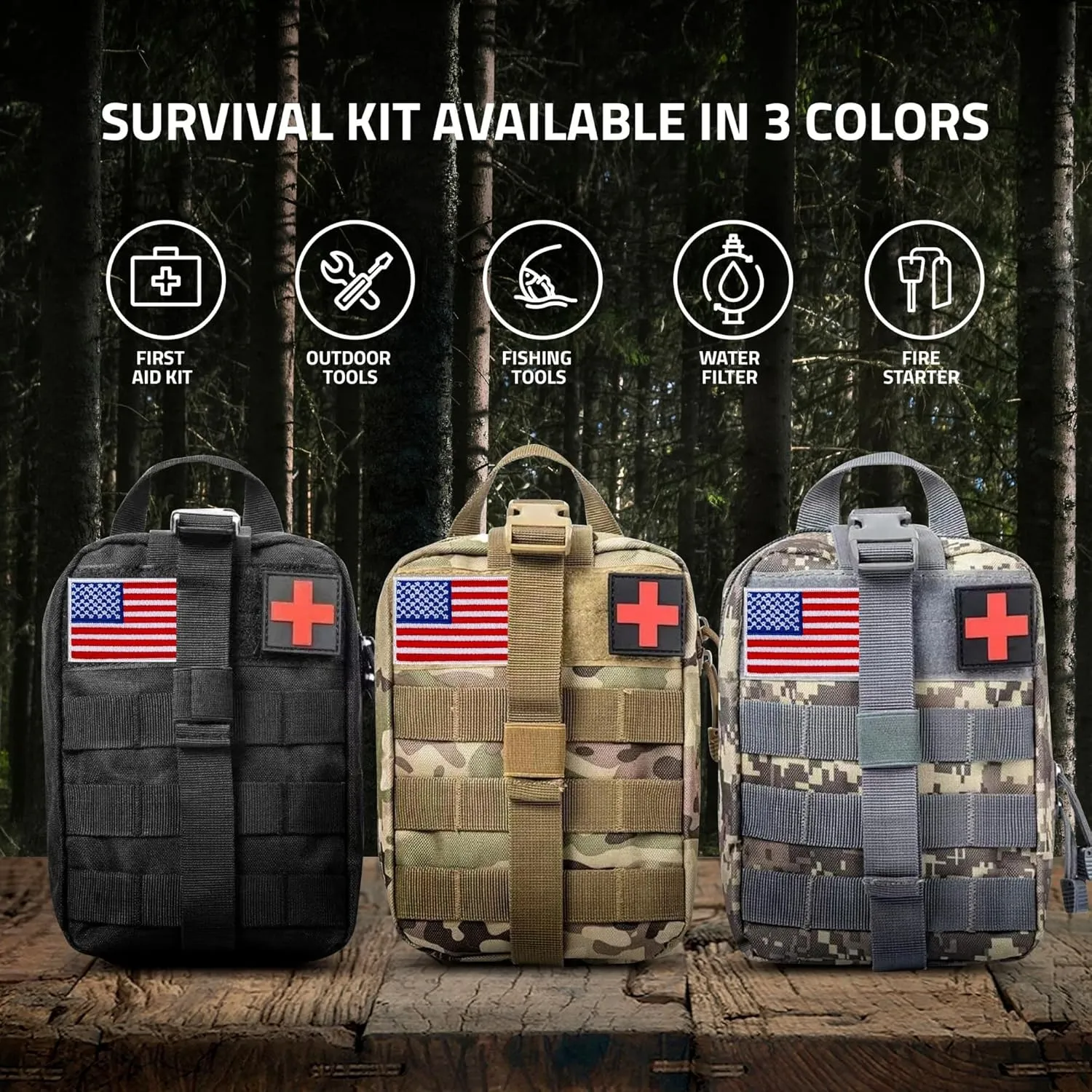 Emergency Survival Kit and First Aid Kit for Outdoor, Professional Outdoor Tools for Camping, Outdoor, Adventure, Hiking and Hunting, Survival Gear with Molle System