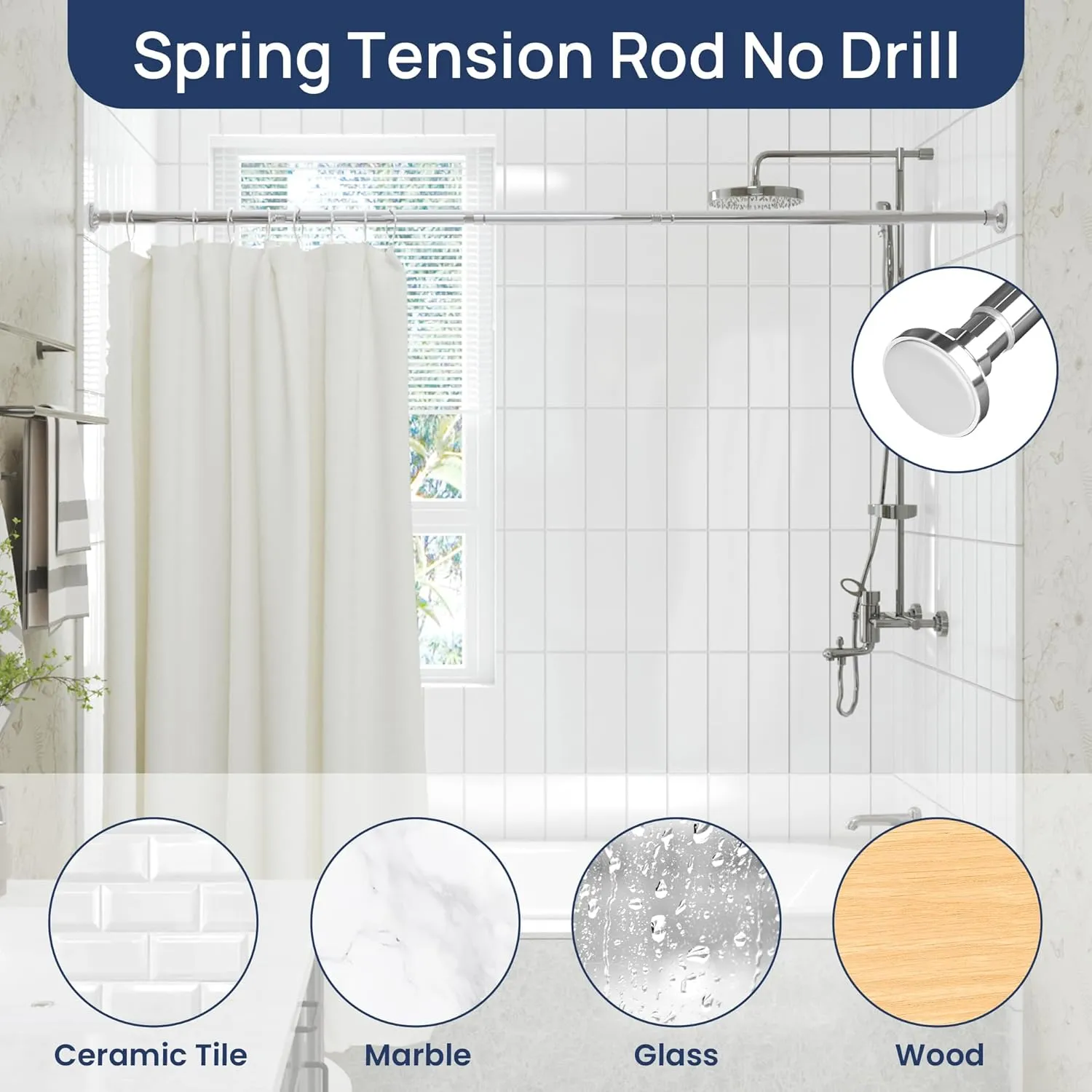 ENJOYBASICS Shower Curtain Rod 33 to 72 Inches, 1 Inch Stainless Steel Adjustable Spring Tension Rods No Drill for Bathroom, Closet, Window, Room Divider, Never Rust, Non Slip, Chrome