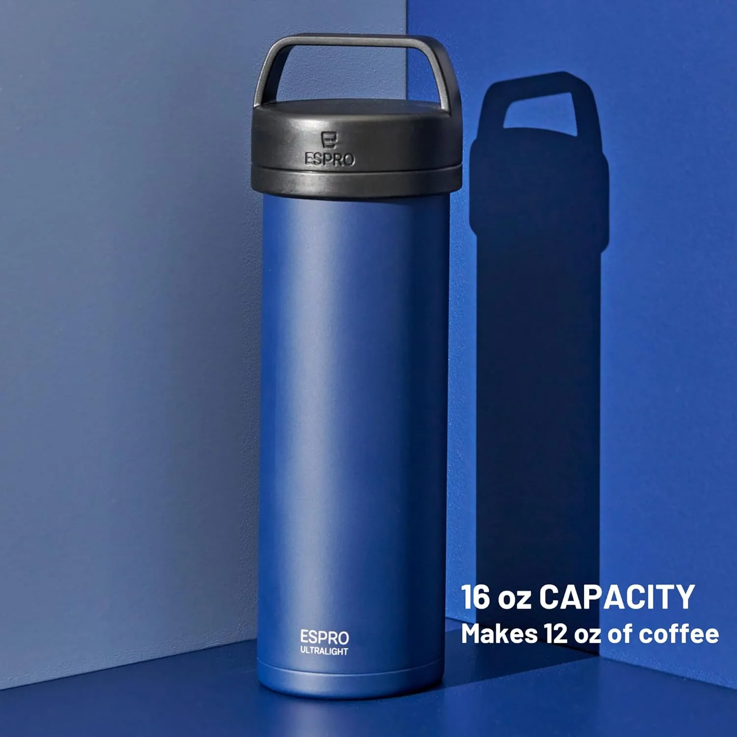 ESPRO P0 Ultralight French Press Coffee Maker for Travel, Vacuum Insulated Stainless Steel, 16 Ounces, Aegean Blue