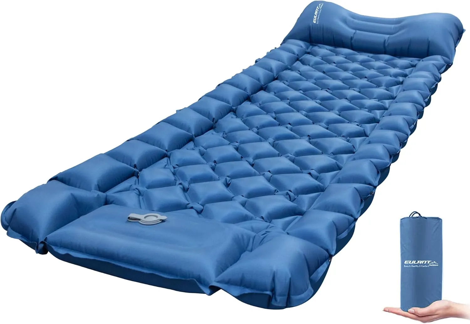EULANT Single Sleeping Pad for Camping with Built-in Pillows & Foot Pump,Ultralight & Portable Self Inflating Air Mat for Camping Backpacking Hiking Tent