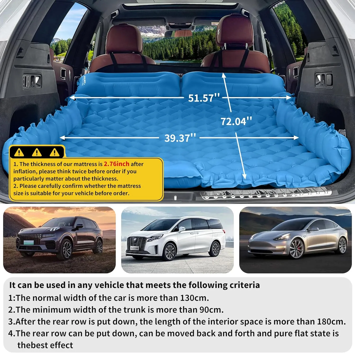 EULANT SUV Air Mattress for Car Camping and Travel,Inflatable Car Air Mattress with Pillow Built-in Foot Pump,Inflatable Thicken Air Bed for SUV,Trunk,MPV